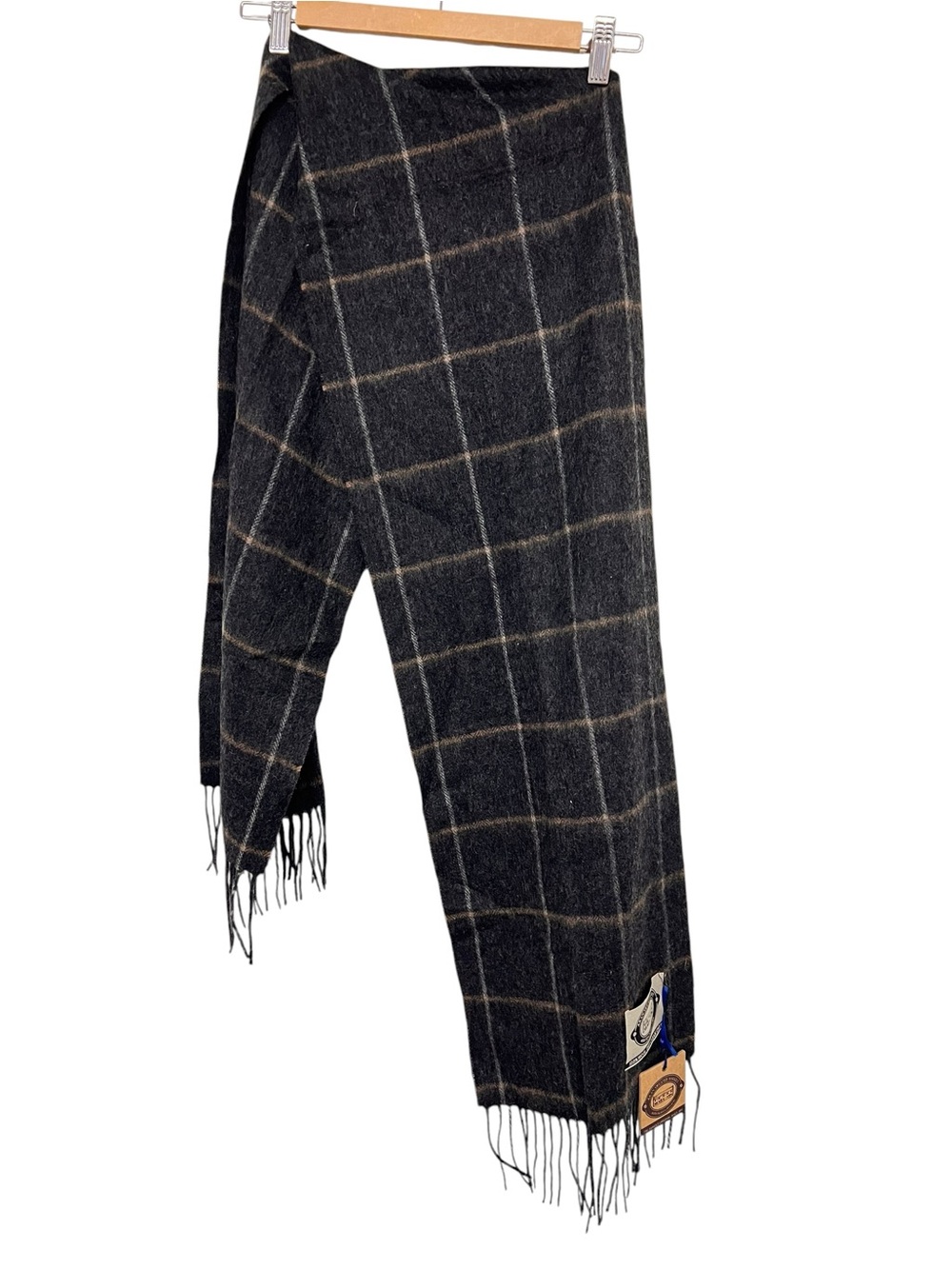 New Aran Sweater Market Pure Wool Check Herringbone Fringe Scarf